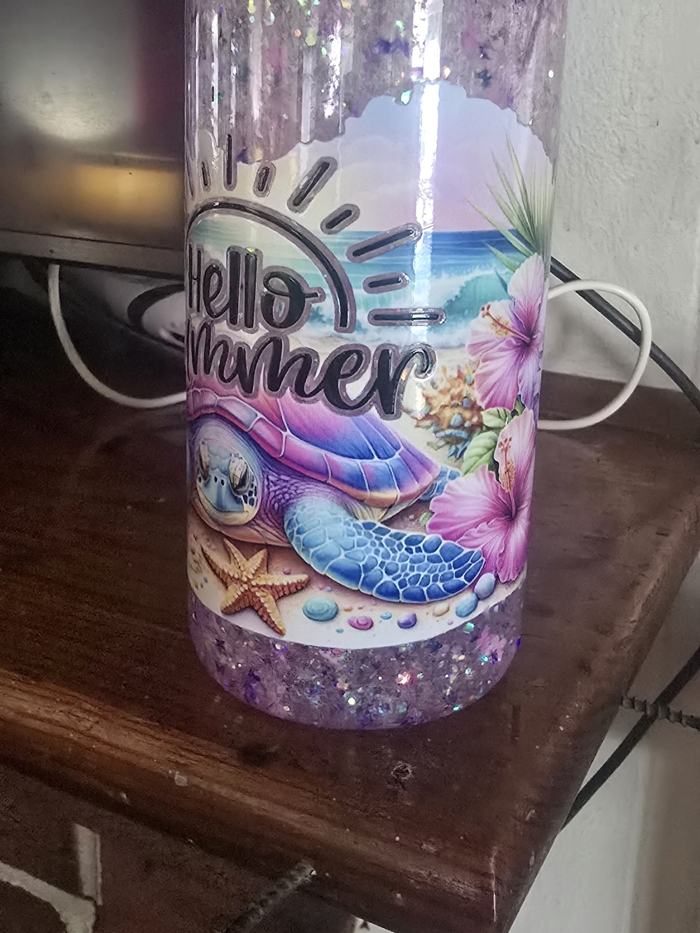 Hello Summer Turtle Glitter Tumbler - Purple Blue - Picture 3 of 3